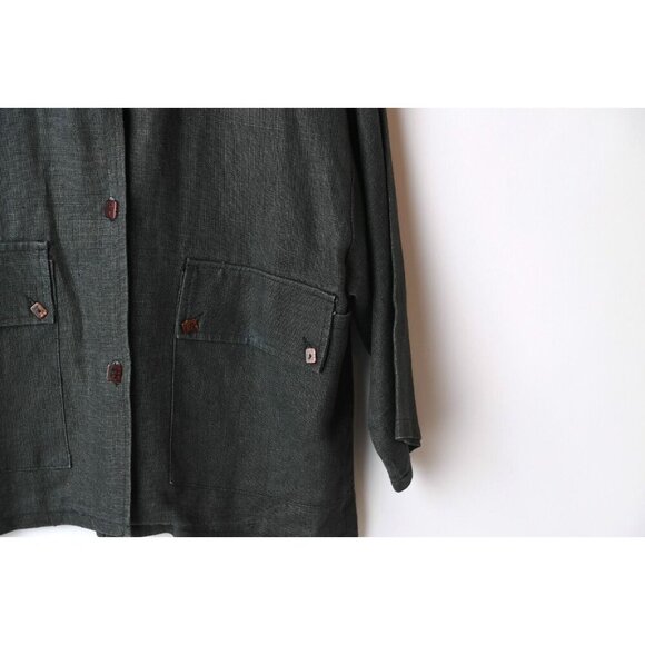 Vintage Gene Ewing 100% Linen Black Textured Light-Weight Jacket - Picture 3 of 10